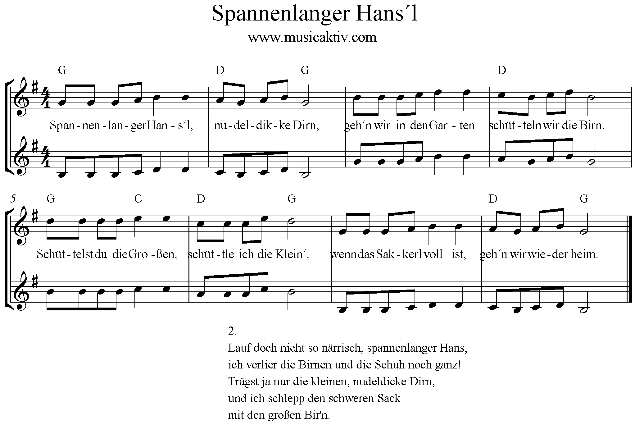 Noten Spannenlanger Hansl